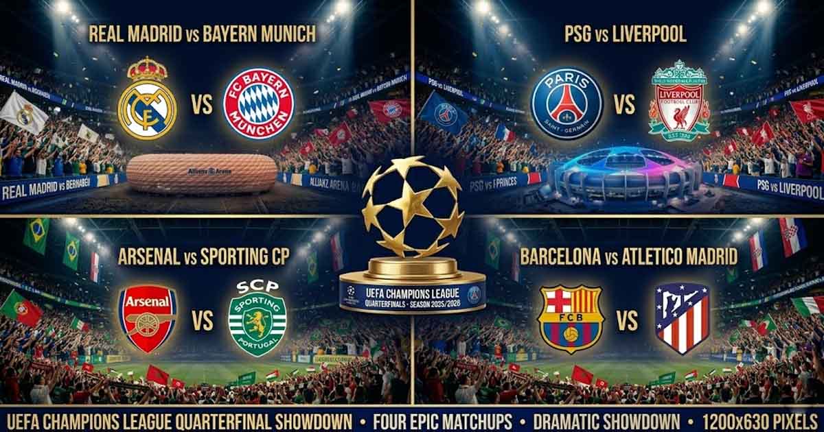 ربع نهائي دوري الأبطال 2026: أربعة مواجهات تُشعل أوروبا — ريال مدريد وبايرن ولفربول وباريس وأرسنال تقرع الأجراس